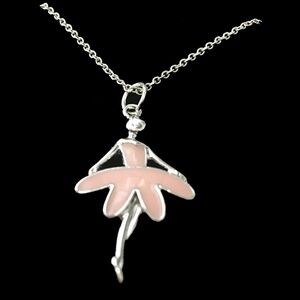 HAND Crafted Ballerina Ballet Pendant Necklace Silver Plate Chain
